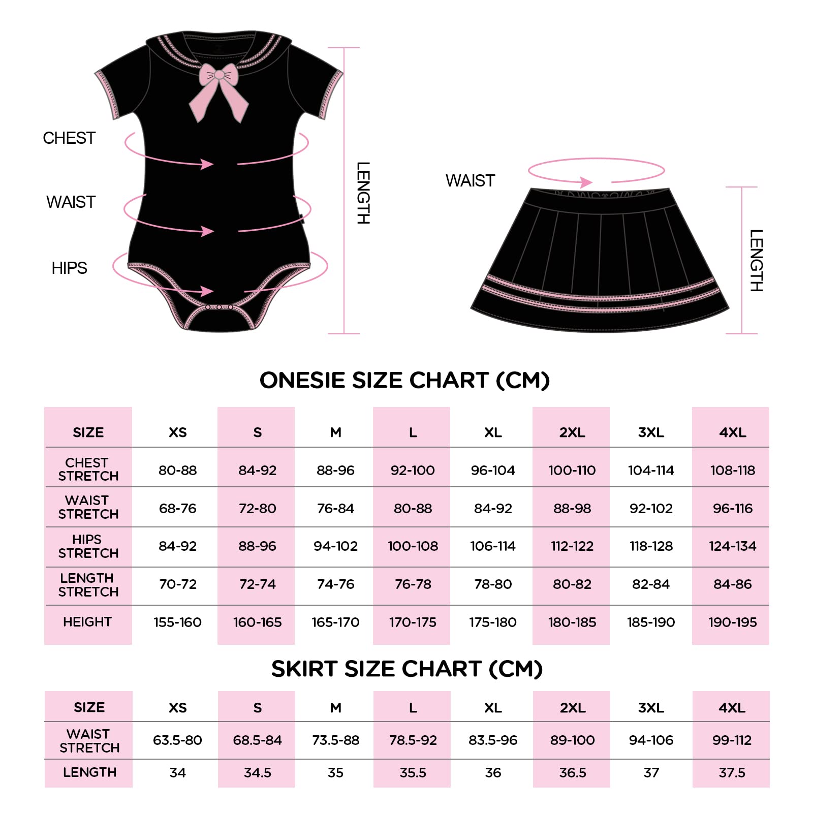 LittleForBig Bawełniany Romper Onesie Piżama Bodysuit - Klasyczny japoński komplet spódniczki dla dziewczynek pełna czerń XXXXL