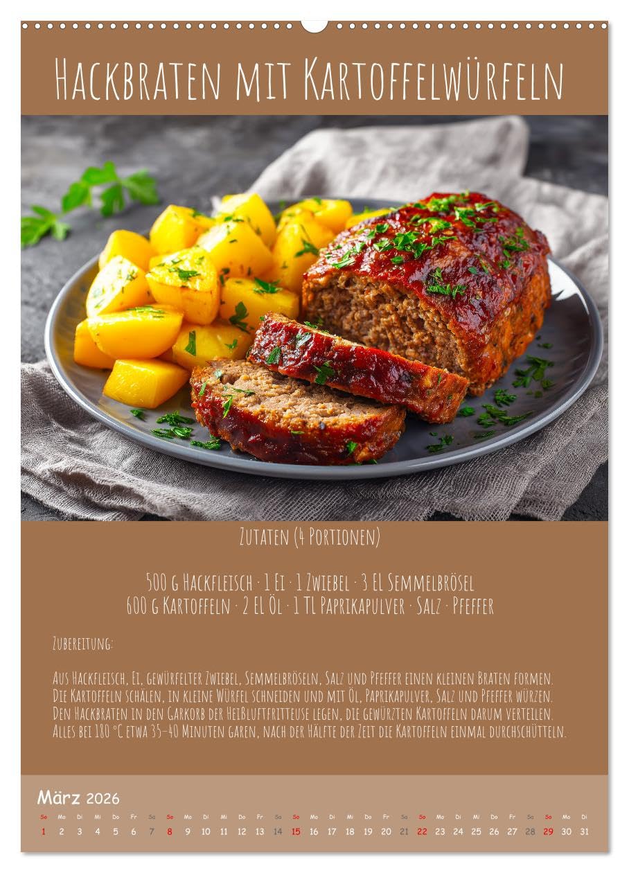 REZEPTE - Kochen in der Heißluftfritteuse (Wandkalender 2026 DIN A2 hoch), CALVENDO Monatskalender: Kalender mit Heißluftfritteuse-Rezepten: Schnell ... ein kleines Kochbuch. (CALVENDO Lifestyle)