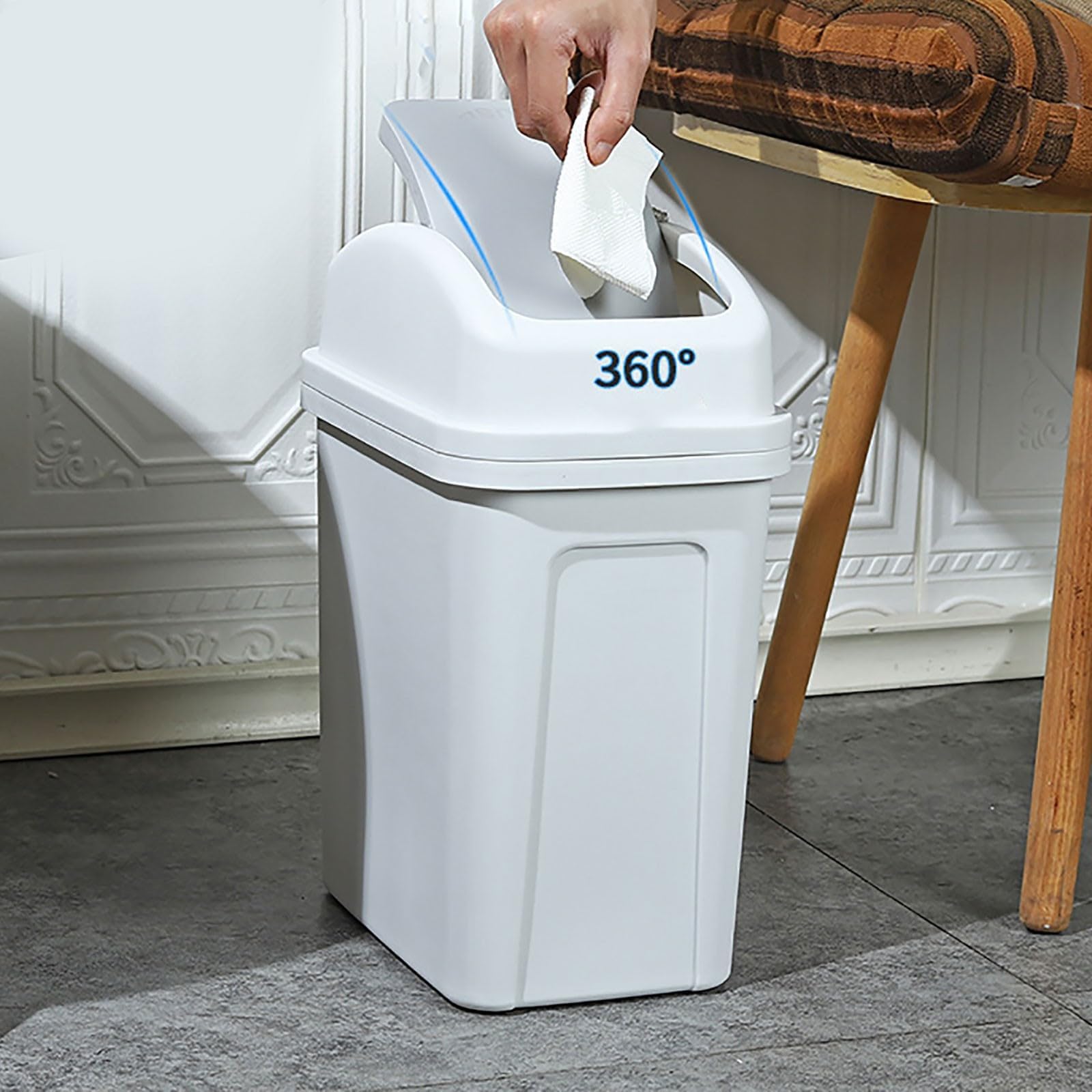 Pattumiera in plastica con coperchio basculante, 4 litri, compatto, per ufficio, camera da letto, bagno, cucina, design sottile, per sotto la scrivania, piccolo bidone della spazzatura