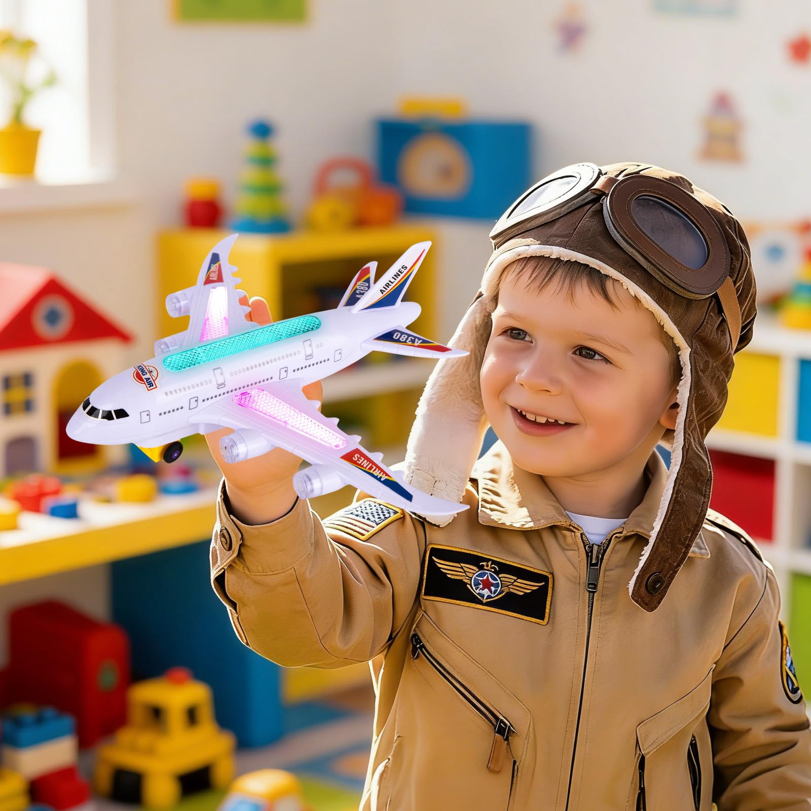 KATELUO Aereo Giocattolo con Luci e Suoni, Aeroplano Giocattolo Bambini, Funzione Bump and Go, Giocattoli Aereo per Ragazzi e Ragazze, Aeroplano di Giocattoli, Regalo di Compleanno per Bambini