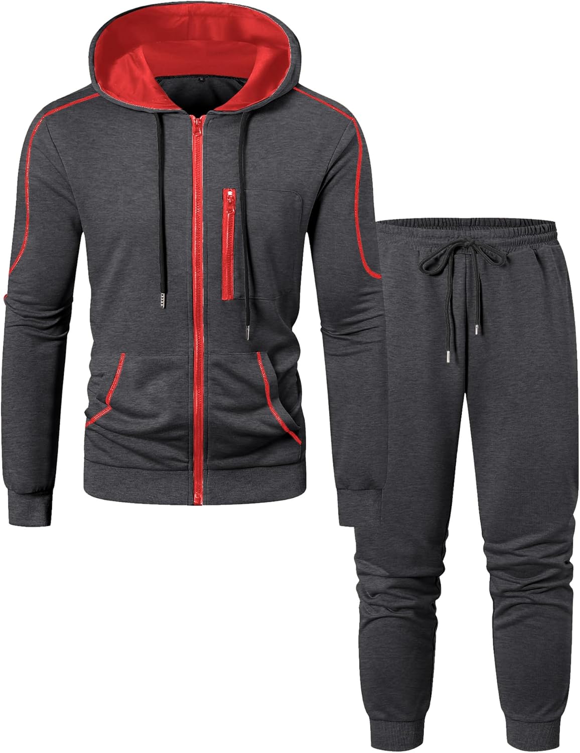 LecGee Men's Full zip Hooded Jacket and Jogger set Casual Hoodie Long Sleeve Sweatshirt & Pants 2 Piece Sports Tracksuit