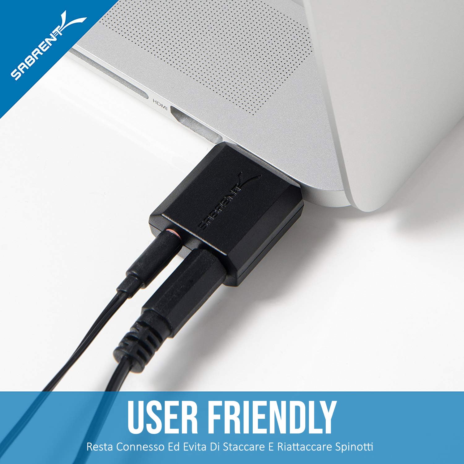 SABRENT Scheda Audio USB Esterna Jack 3,5mm Cuffie Microfono Casse Stereo Compatibile Mac OS Windows Plug & Play Nero AU-MMSA
