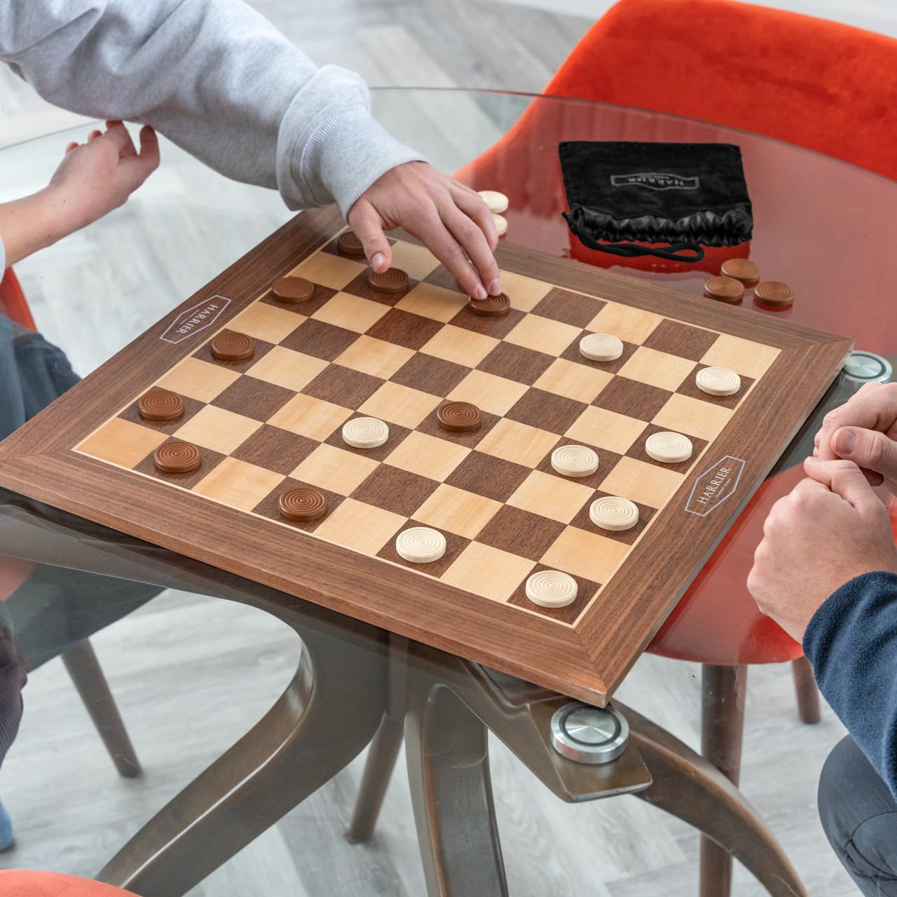 HARRIER 2-in-1 Chess and Checkers Set | Classic Wooden Board Game for Family Fun - Includes Drawstring Carry Bag and Beginners Guide