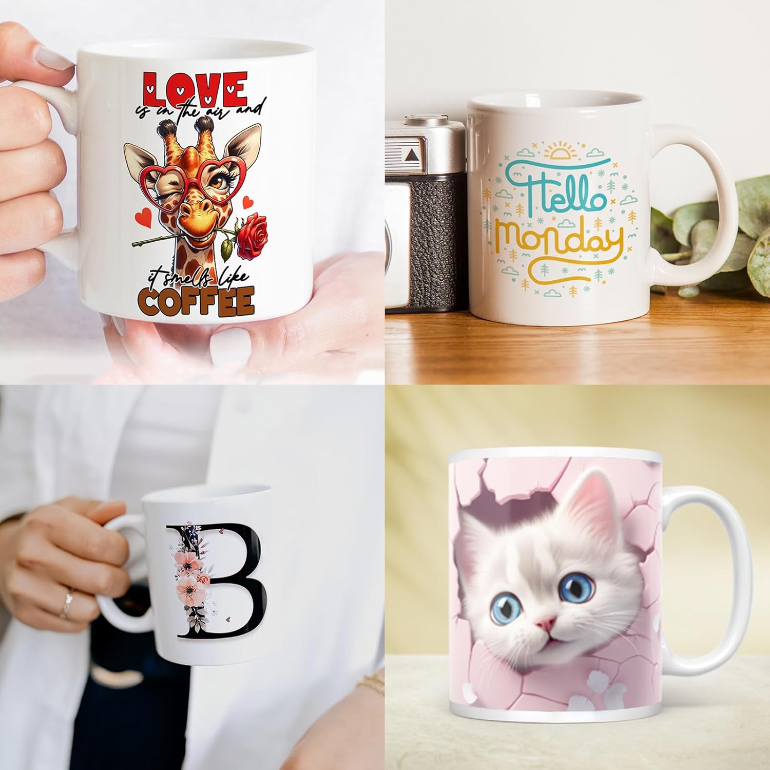 Dmsky Sublimation Mugs White Ceramic Photo Cups Blank Bulk Coffee for Crafts Tazas Para Sublimar 11 oz Cups With Box, Heat Tape, sublimation paper Ideal for Printing Mug Set of 24
