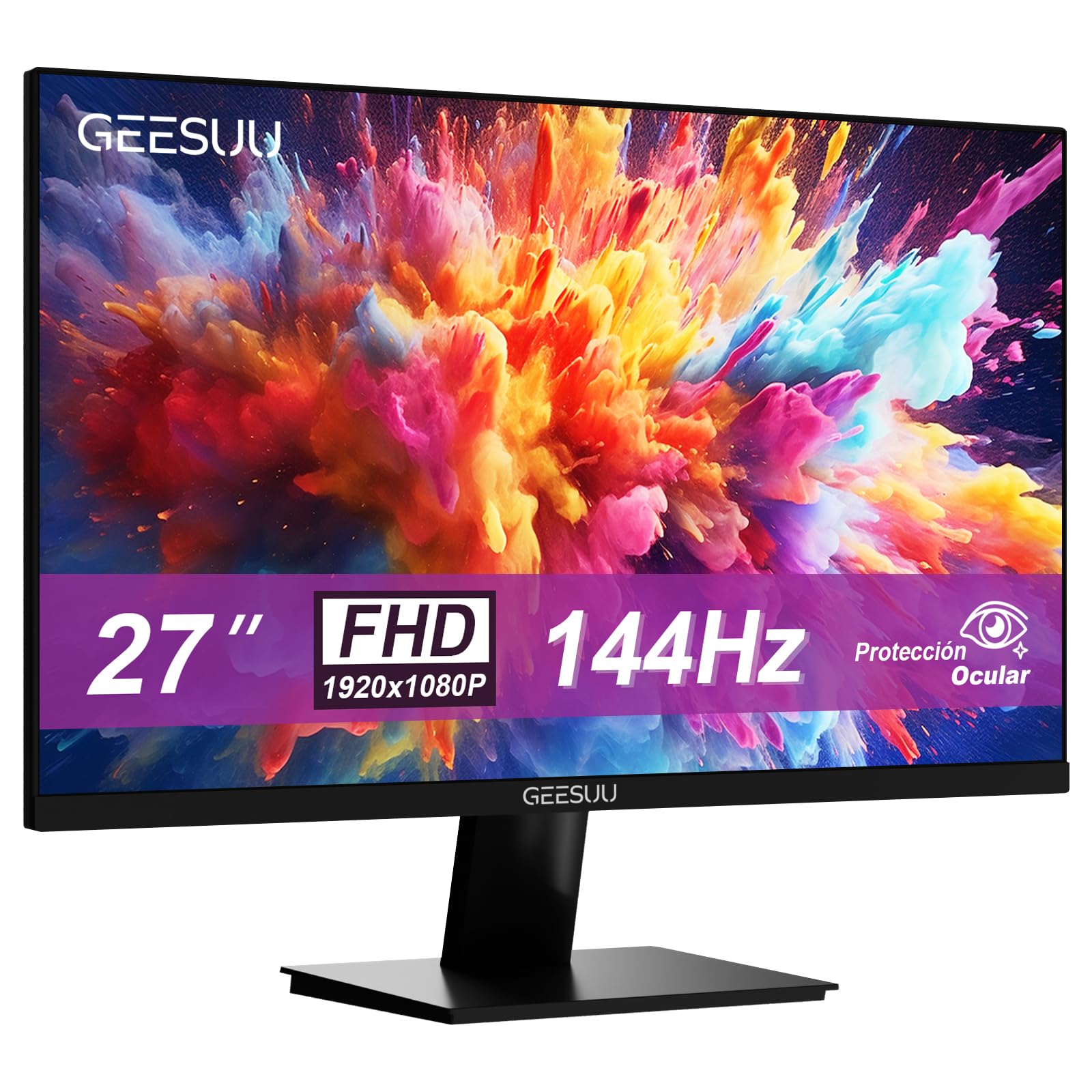 GEESUU Monitor PC 24 Pulgadas, Computer Gaming Pantalla Ordenador 144Hz, Full HD, VESA 75x75mm, 6ms, VA, 99% sRGB, Luz Azul Baja, HDMI 2.0, DP1.2 — view 10