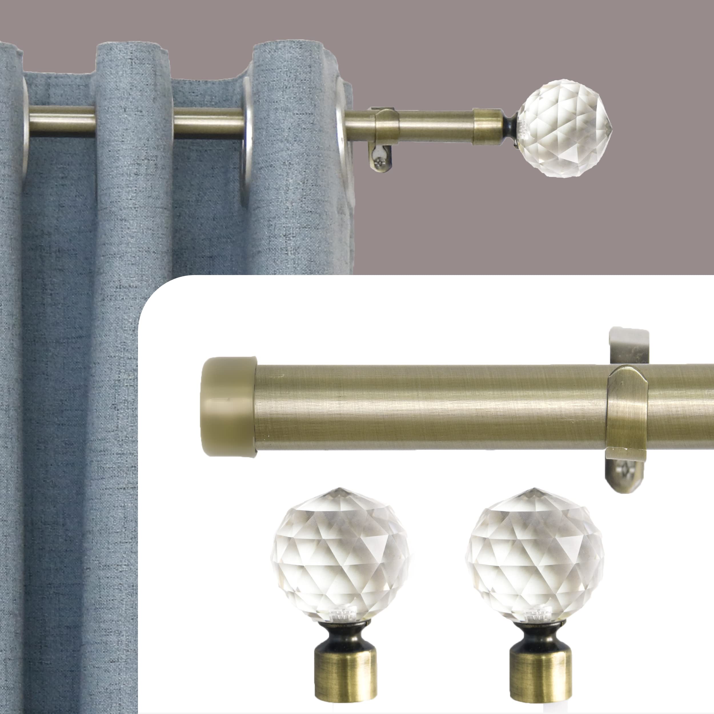 Dalina Textil - Barras para Cortina Bronce Extensible - Barra Cortinas Gruesa para Salón Dormitorio 29mm - Palos Cortinas 160-310cm con remate Bola de cristal