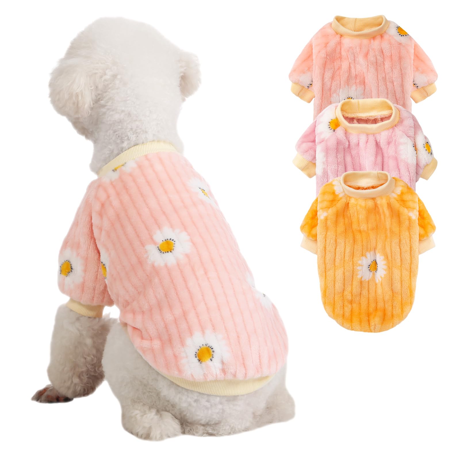 Hundepullover, 3er-Pack, Hundepullover für kleine Hunde, Mädchen und Jungen, ultraweicher und warmer Welpenpullover, Hundemantel für den Winter und Weihnachten (XXS, Rosa + Dy Purple+Dy
