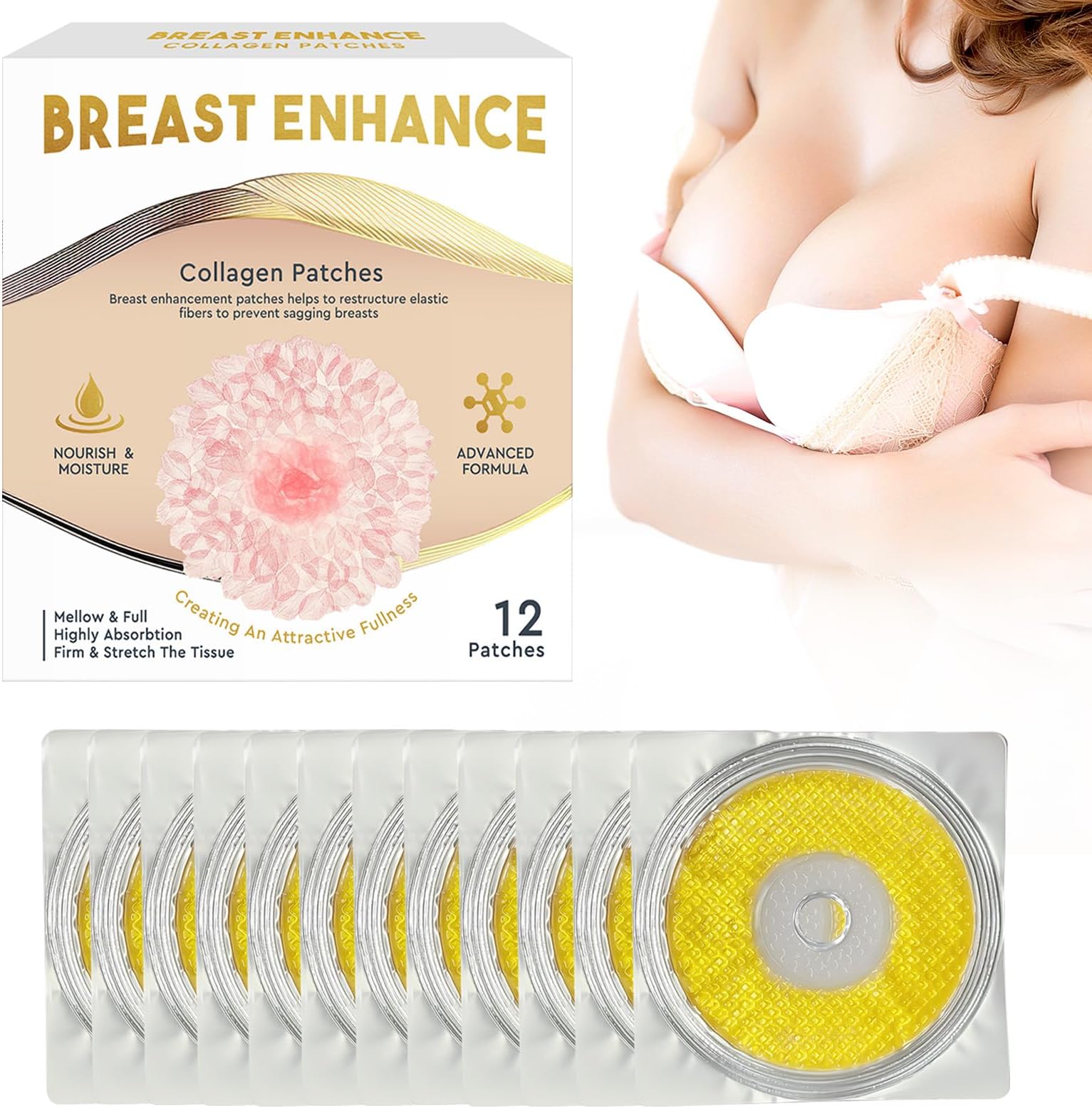 Dijkoo Breast Enhancement Patch, Breast Enhancer Patch for Women, Stimulates Breast Growth, Tightens Lifting & Enhances Elasticity, yellow