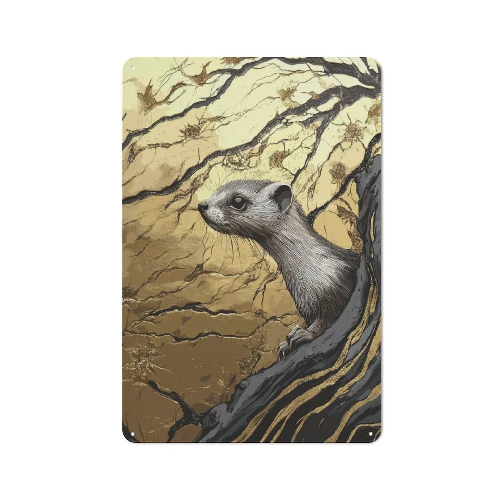 Junmoney Golden Weasel 30X20cm Retro Tin Sign With For Kitchen Or Home Bar, A Decorative Gift For A Newly Furnished Kitchen And Home Bar