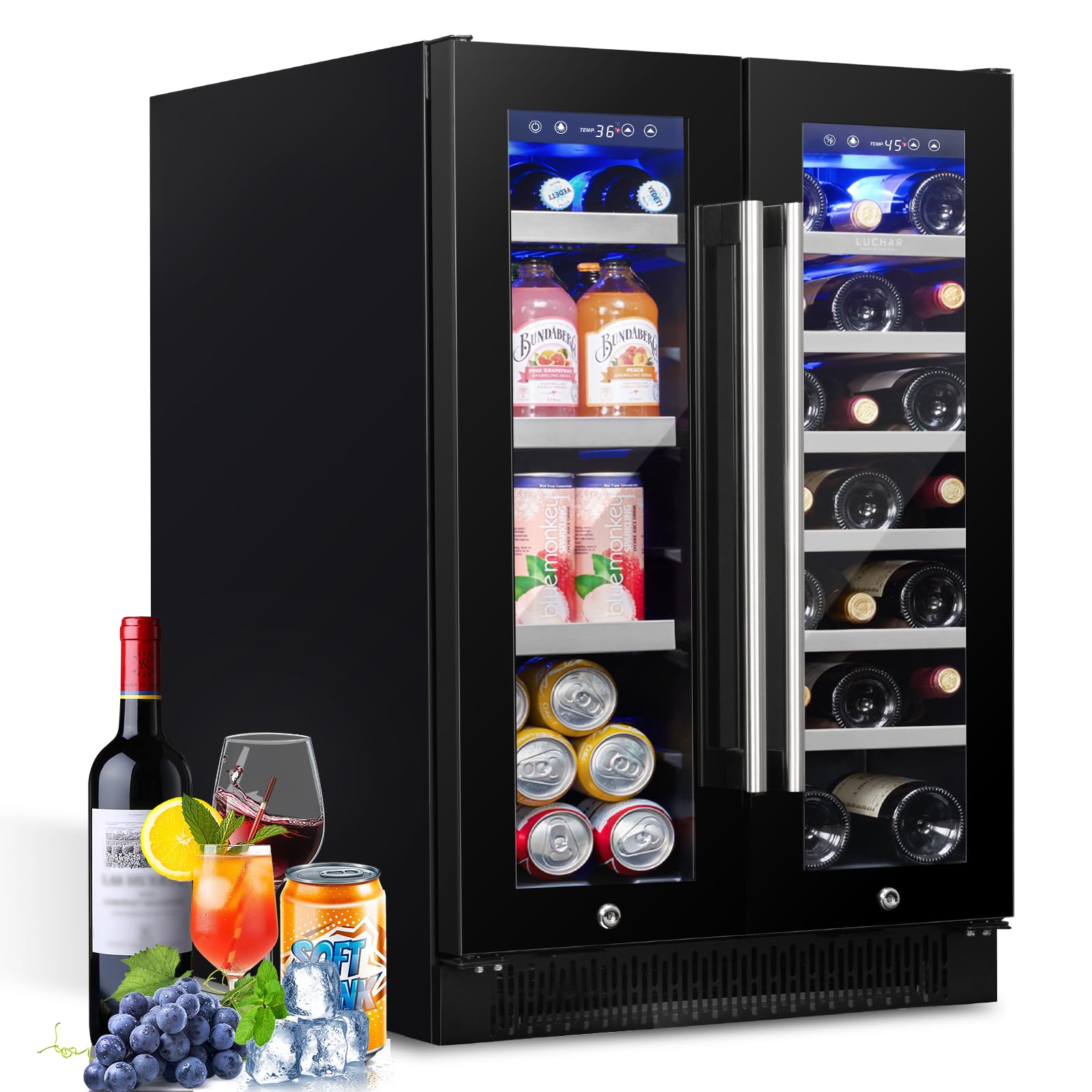 24 Inch Wine And Beverage Refrigerator, Dual Zone Wine And Drink Fridge With Glass Door&Lock For 20 Bottles And 60 Cans, Under Counter Wine Cooler Refrigerator Built-In Counter Or Freestanding on Fridge.com - View 1