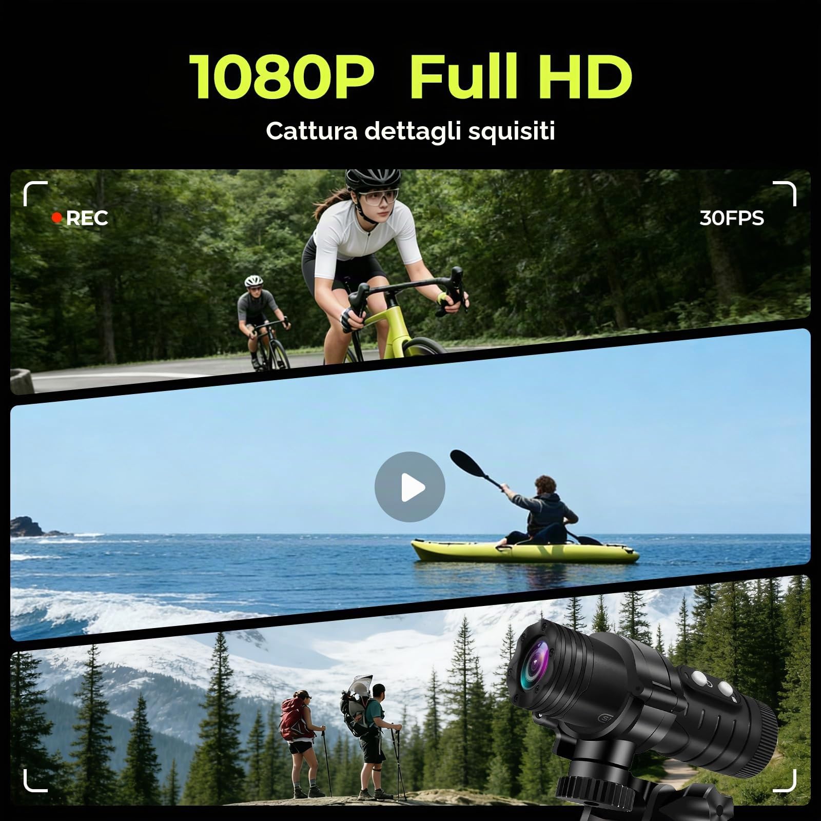AIKER Dash Cam Moto,Versione Aggiornata Wifi Telecamera Moto 1080phd&Angolo Ampio Di 120°/Ip66 Impermeabile/Lunga autonomia/Regolazione Orizzontale In Tempo Reale Action Cam,Collegamenti Intelligenti