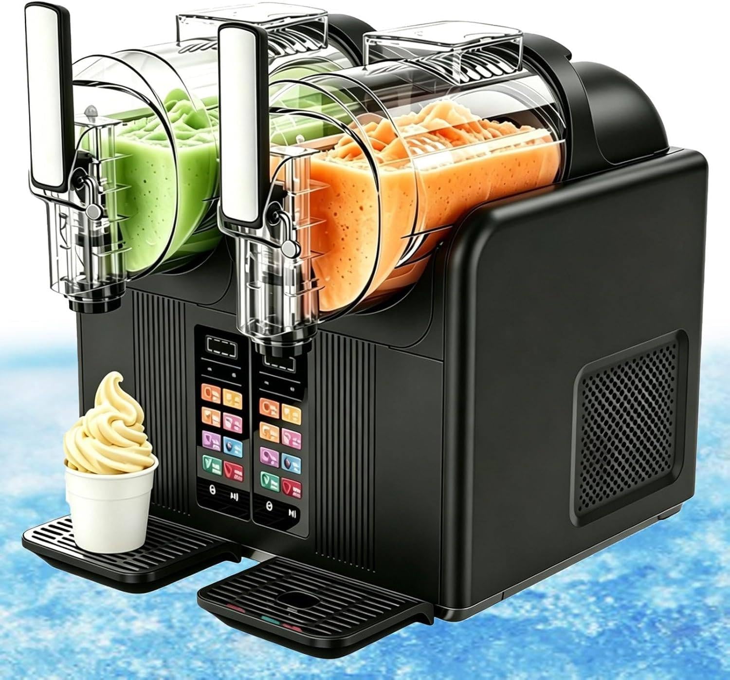 YMAOMAO Slushie Machine 430W with Dual 2L Tanks and 7 Preset Modes Black