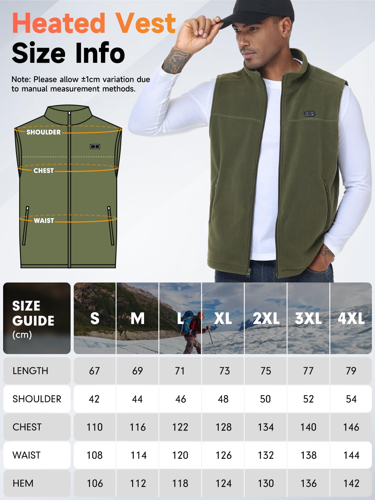 Gilet chauffant homme femme 10000mAh 5V USB micro polaire blouson chauffant avec batterie incluse manteau électrique 3 niveaux 6 zones chauffante hiver