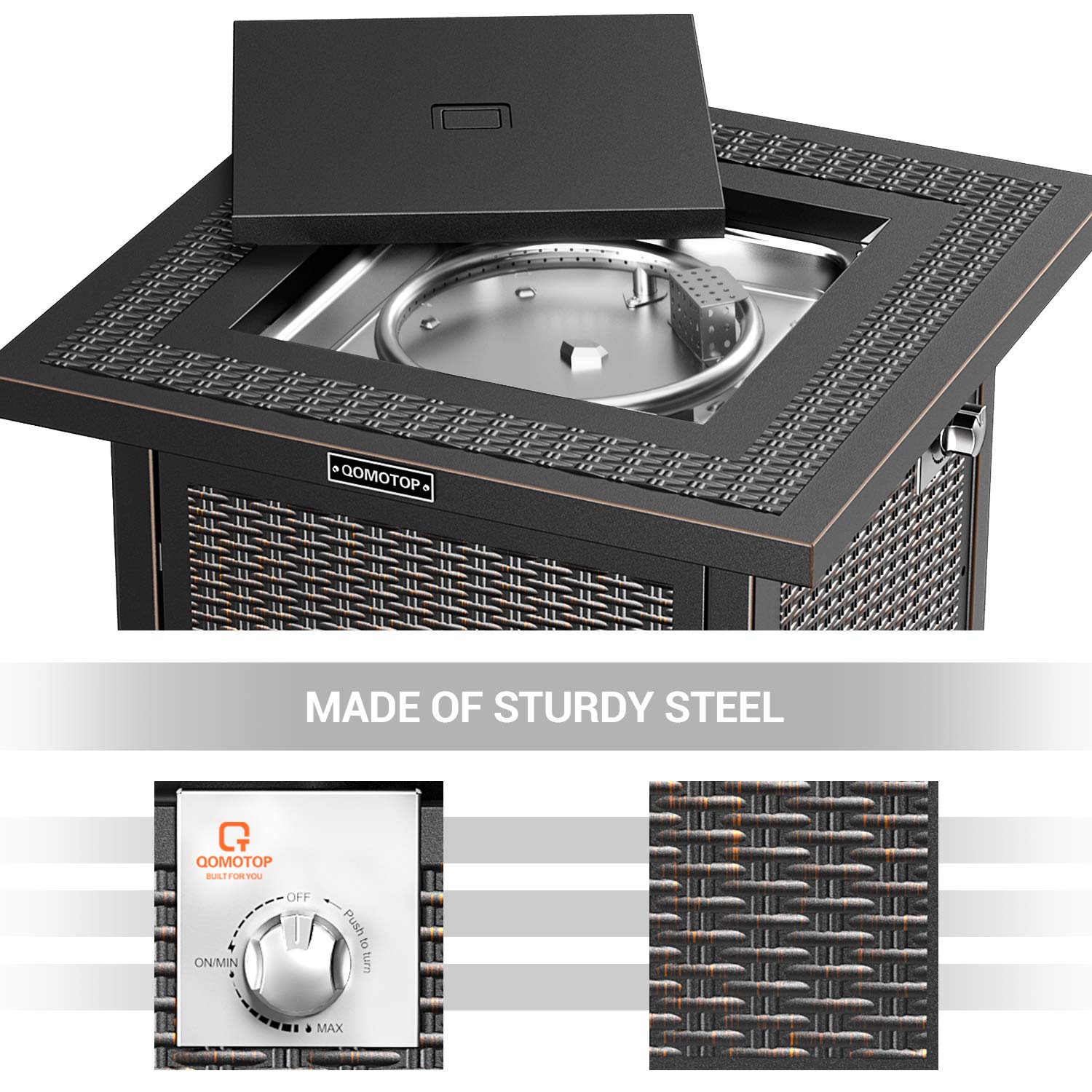 28'' Propane Fire Pit Table, Gas Fire Pit with 50,000 BTU, OT QOMOTOP