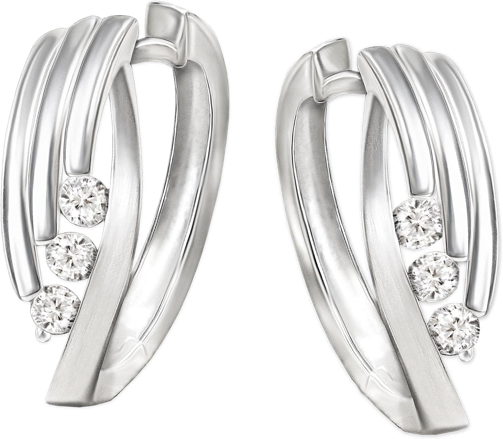 CLEVER SCHMUCKSilver hoop earrings 17 x 15 mm as stylised wings with 3 zirconias in white elegantly curved 925 sterling silver in case beige