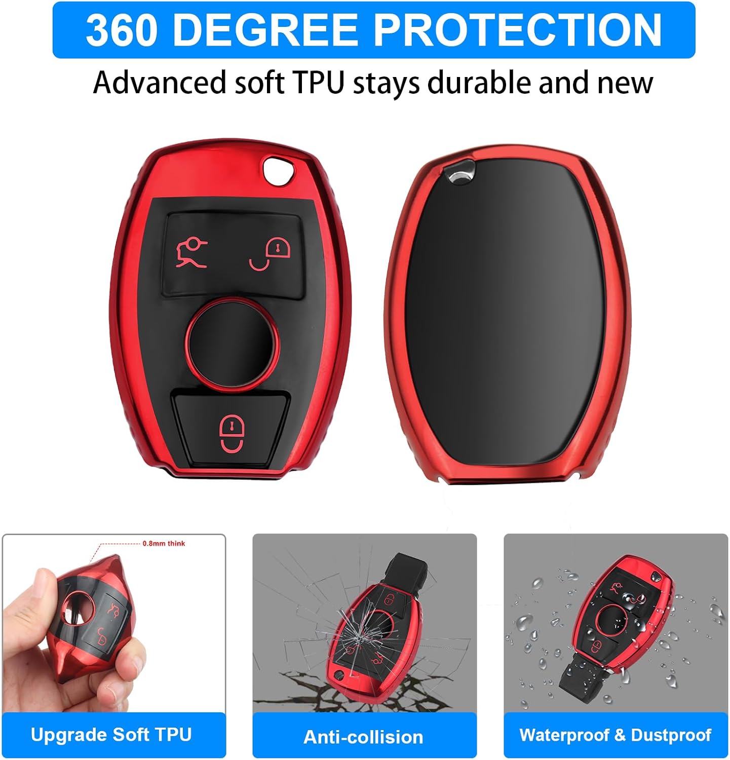 QBUC for Mercedes Benz Key Fob Cover(Red) image 4