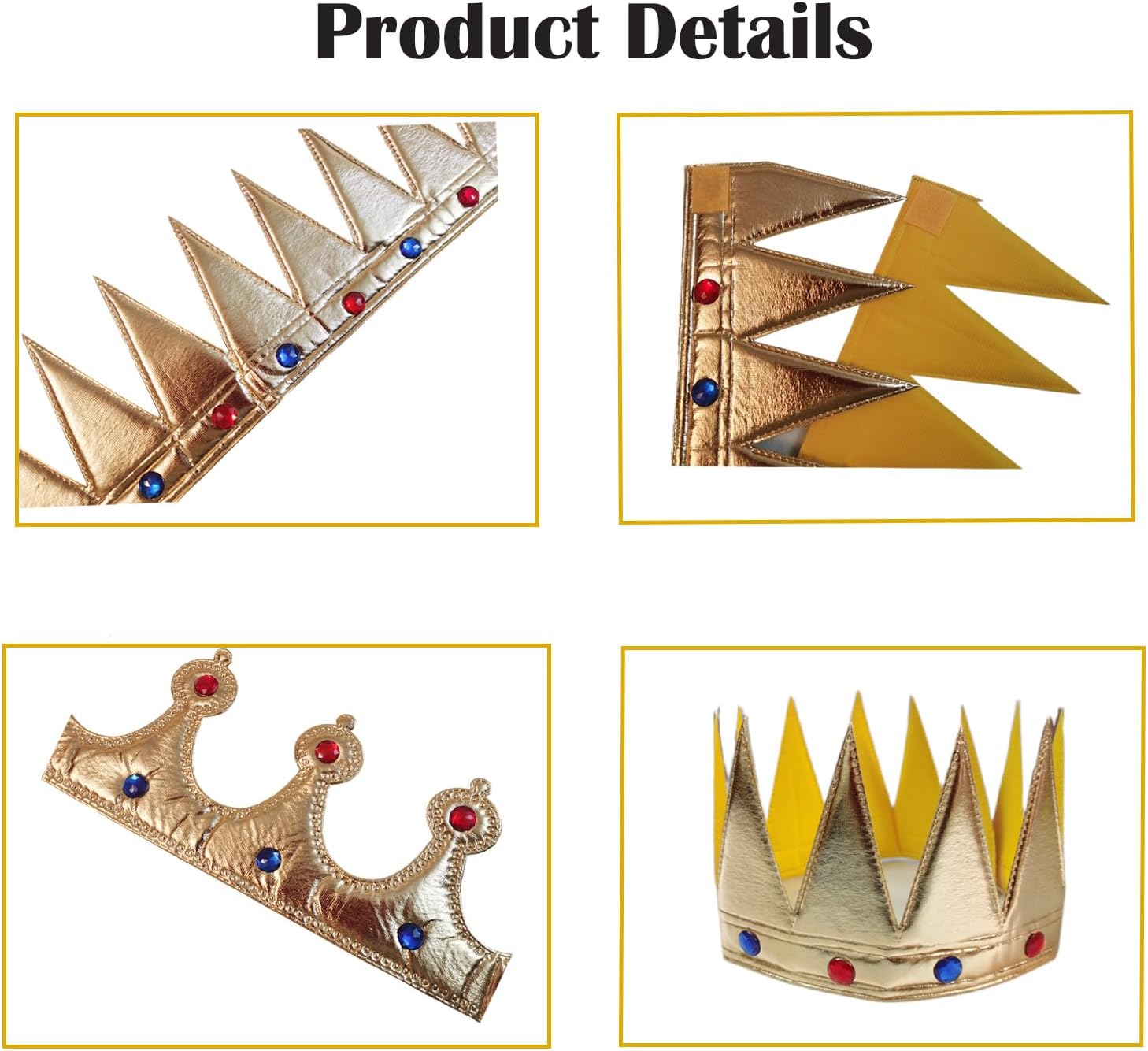 6 Piece Birthday King Crowns, Gold Foam Prince and Princess Crowns, King and Queen Party Hats with Gem Design, Headwear for Kids, Boys & Girls Birthday Party Supplies, Christmas Event Decorations