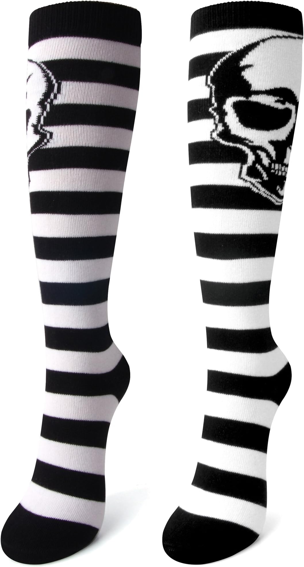Women's Skull White Stripe Color Novelty Design Casual Knee High Socks OS