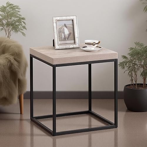 Miniatura 20 de CENSI Mesa auxiliar cuadrada moderna, mesa auxiliar de 18 pulgadas para sala de estar, parte superior de madera extra gruesa de 1.6 pulgadas y marco