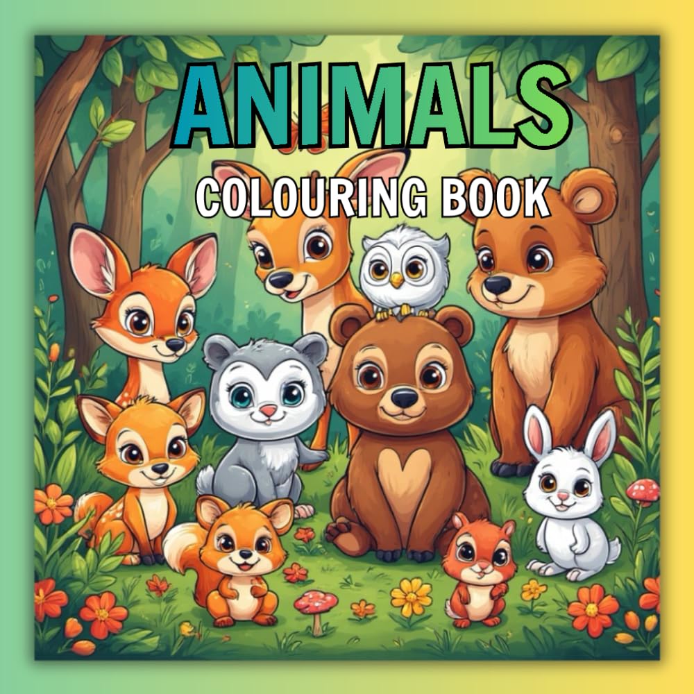 ANIMALS: A simple and easy colouring book for kids and adults, animals, forest, butterfly