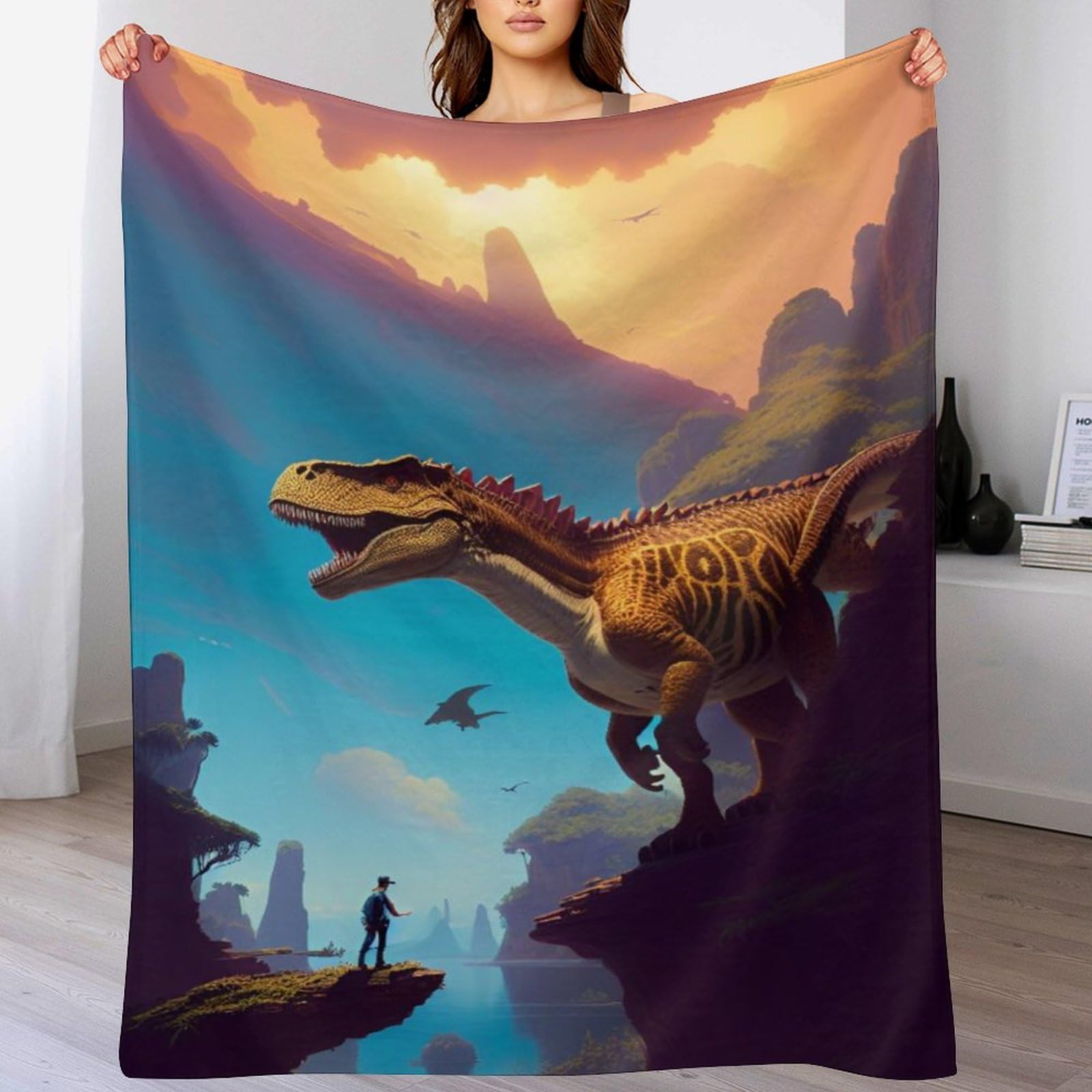 Plaid polaire dinosaure anti-froid jeté de canapé en flannel doux pour lit