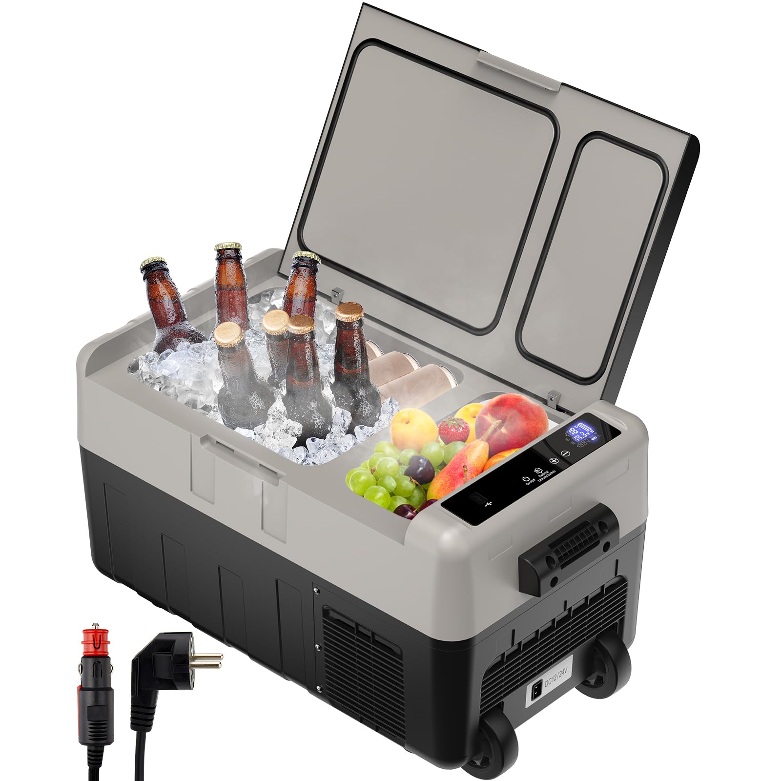 LLIVEKIT Mini Nevera Eléctrica 30 L, Nevera Portátil con Compresor, Mini Frigorífico 12/24 V y 100-240 V para Coche, Camión y Barco, Nevera Portatil con Ruedas, -20℃ a 20℃