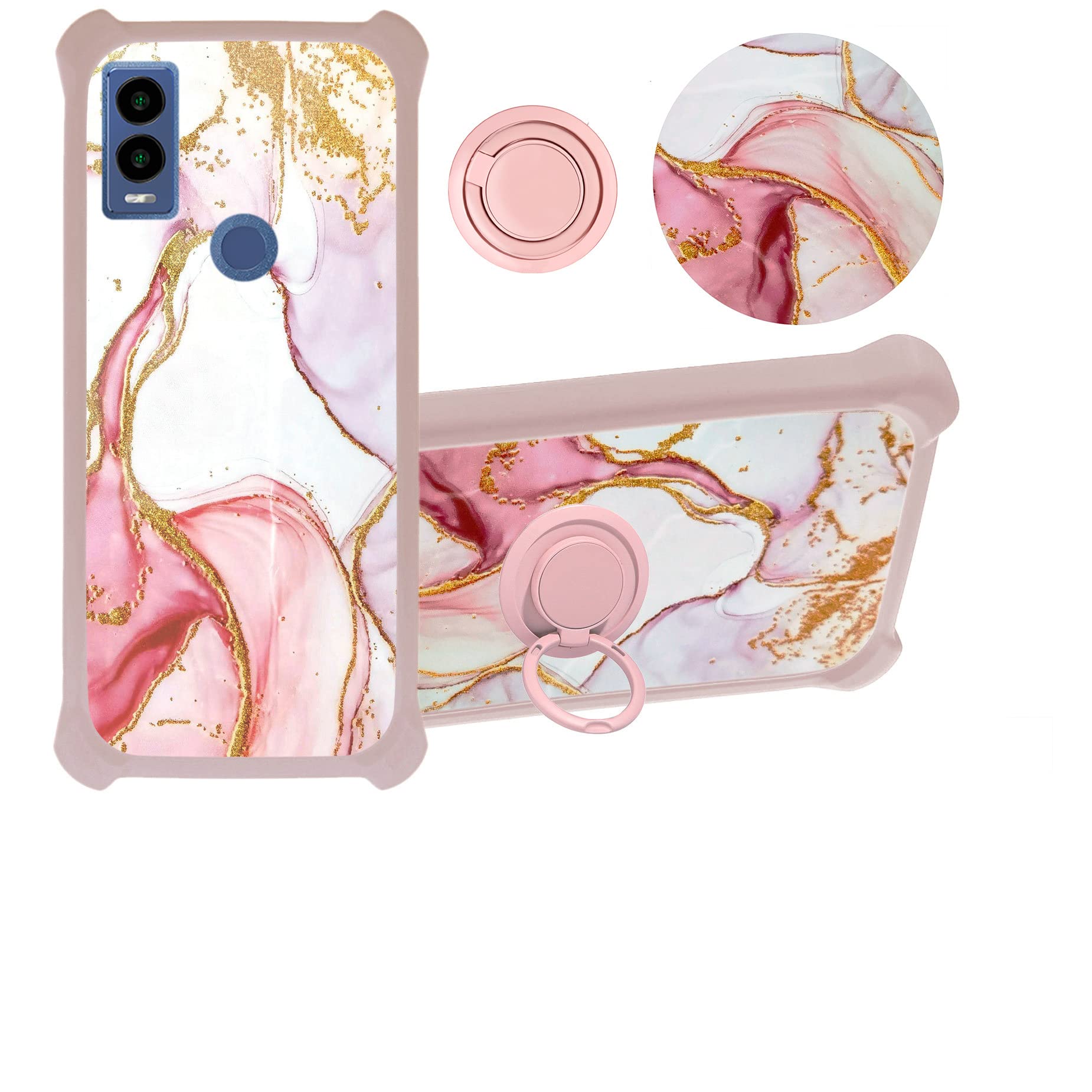 Cricket Innovate E 5G Case Compatible with Cricket Innovate E 5G Phone Case Cover [Hard PC + Soft Silicone] [360 Metal Ring Support][Gold Powder Glitter Effect] JSF-FDL