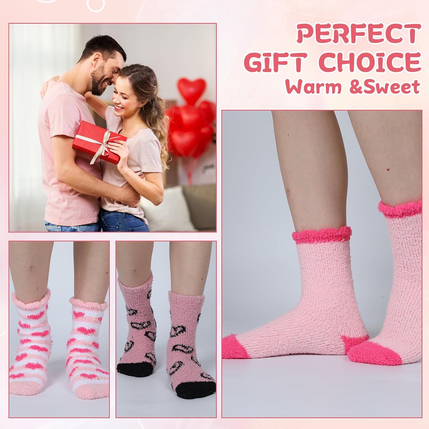 Cutecrop 36 Pairs Valentine's Day Socks Womens Fuzzy Socks Soft Cozy Fluffy Slipper Socks Galentines Day Party Favors