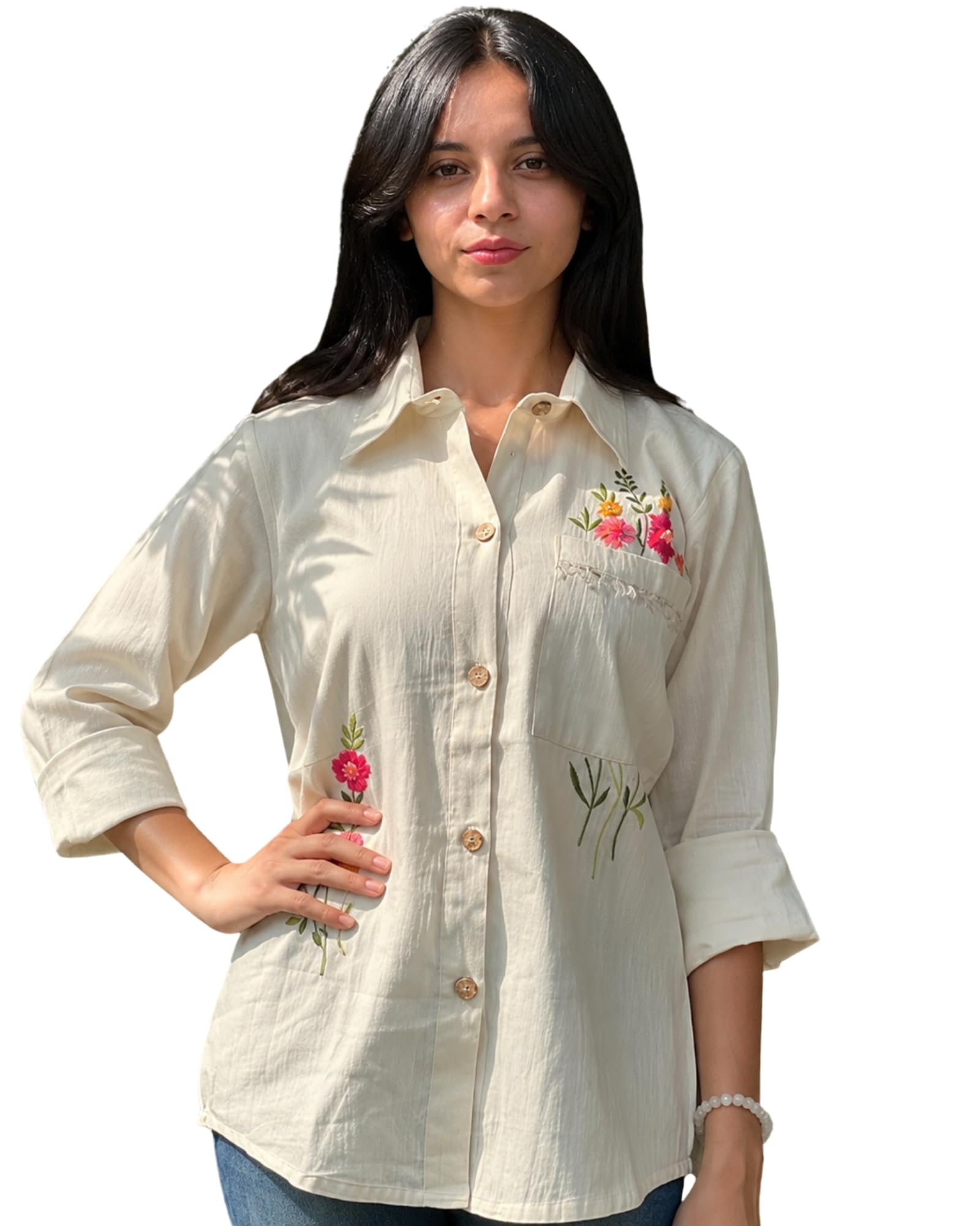 Women’s Floral Embroidered Button-Down Shirt Top|| 3/4 Sleeve Casual Shirt Top Office & Casual Wear for Women-picture-27