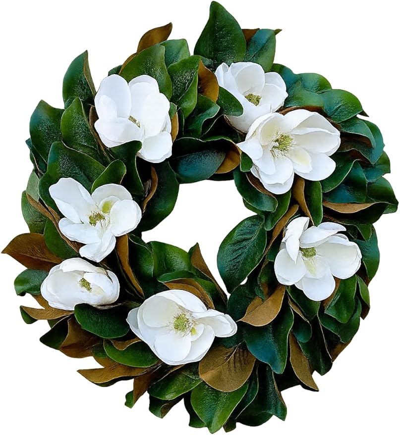 Southern Magnolia wreath with magnolia blooms-magnolia leaves-Round front door wreath-23-24" diameter