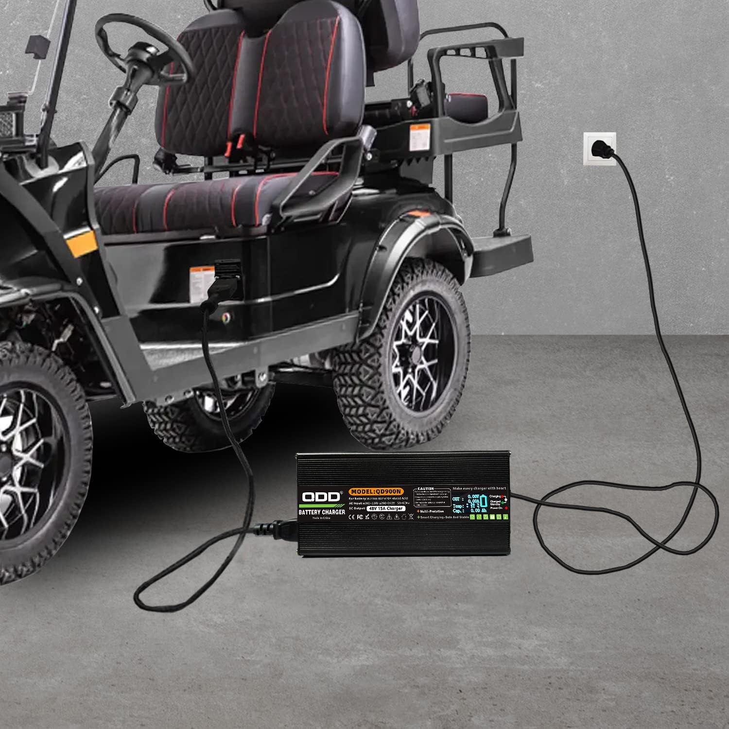 QDD Club Car Chargeur de batterie 48 V 15 A pour chariot de golf 48 V avec affichage numérique, prise ronde à 3 broches