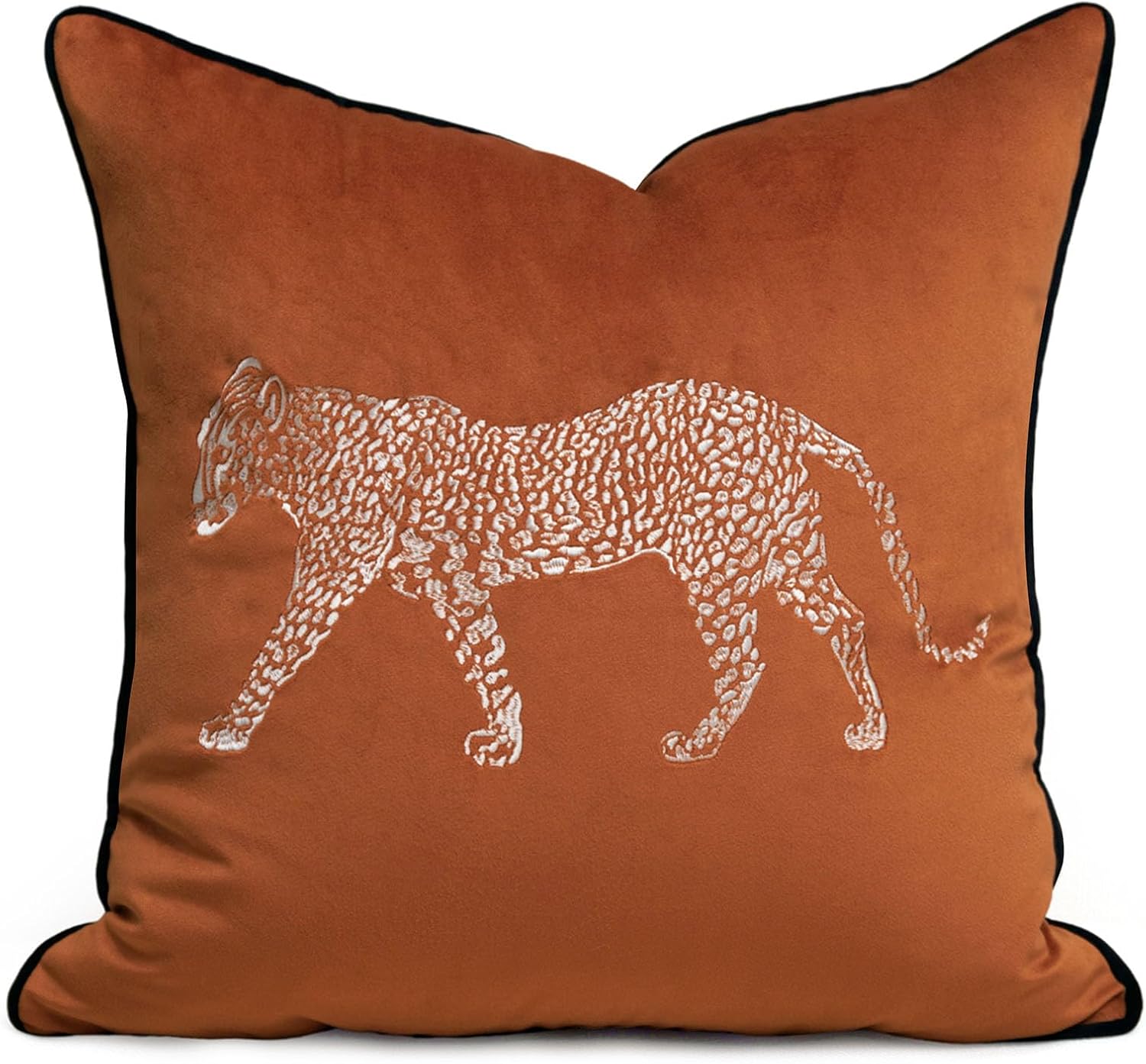 vctops Soft Velvet Embroidery Square Decorative Throw Pillow Covers Leopard Pattern Cushion Case for Sofa Bedroom Couch (Black,18"x18")