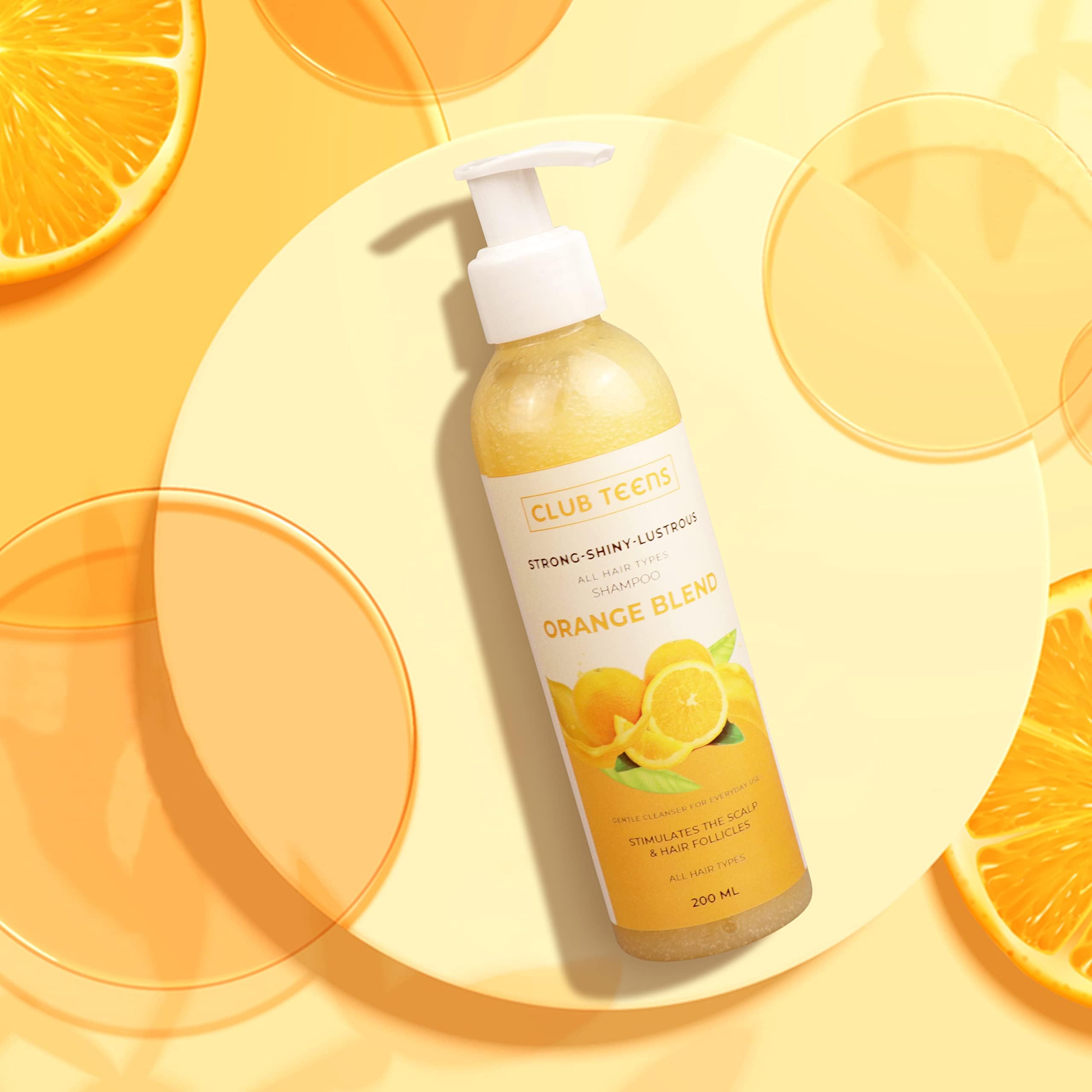 Club Teens Vegan Orange Blend Shampoo, Teenager (ages 10-18), Suitable For All Hair Types, Organic, Paraben & Sulphate Free With Orange Extract & Aloe Vera - 200 ML