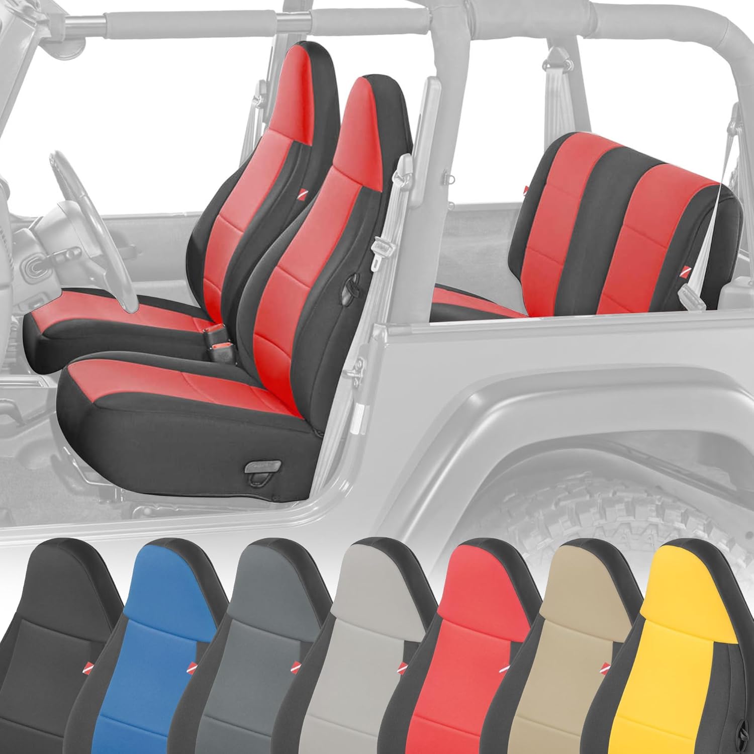 Diver Down Neoprene Seat Cover Set - Fits Jeep TJ 1997-2006 Wrangler - Front and Back Seat Set - Waterproof Custom Fit Seat Covers - Soft Padded Cushion Feel - Thermal Resistant - (Tan, 97-02)