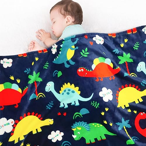 Lukeight Manta de dinosaurio para niños y niñas, suave y cálida manta de dinosaurio para niños, manta de bebé pequeña y ligera para cuna, cochecito,