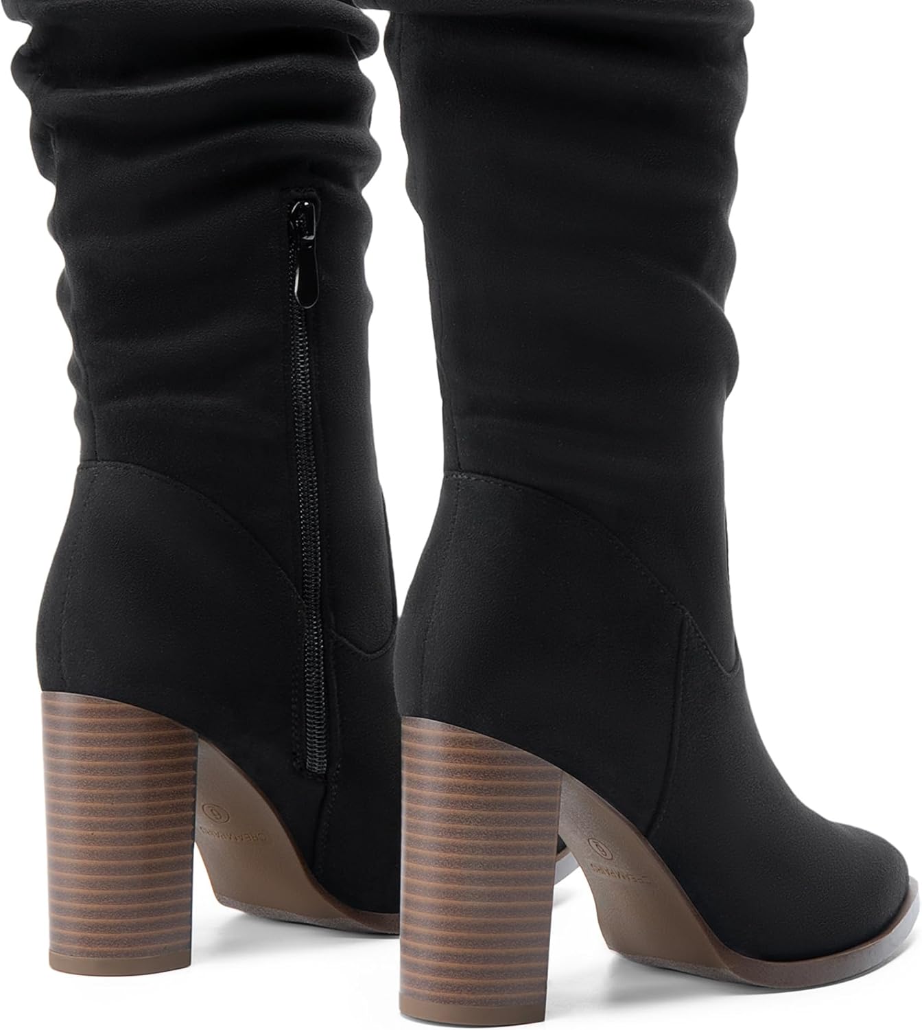 DREAM PAIRS Women's Knee High Boots Pointed Toe Chunky Block Heel Suede Boots Comfortable for Women with Side Zipper Fashion Slouchy Tall Boots