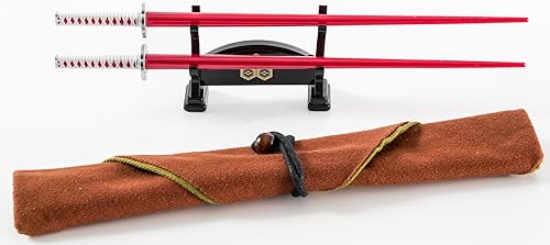 Asai Nagamasa - Palillos japoneses Katana Samurái. 9 pulgadas9.1 in. con soporte de espada tipo palillos y bolsa de espada tipo estuche de cubiertos