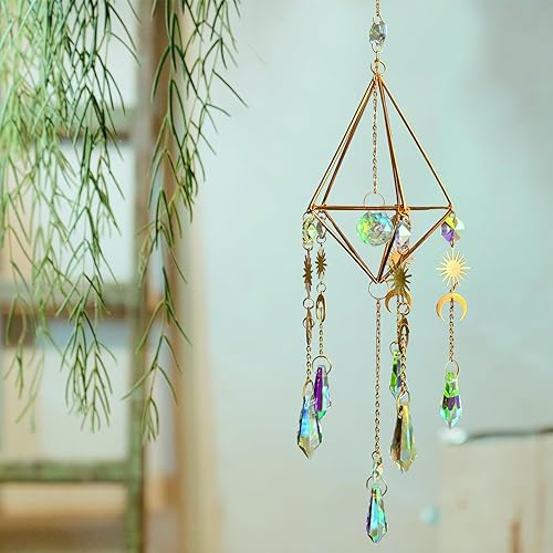 Miniatura 5 de Candelabro de cristal de cristal, diseño de campanilla de viento, colgante Aurora para ventana, interior y exterior, adorno de refracción de luz