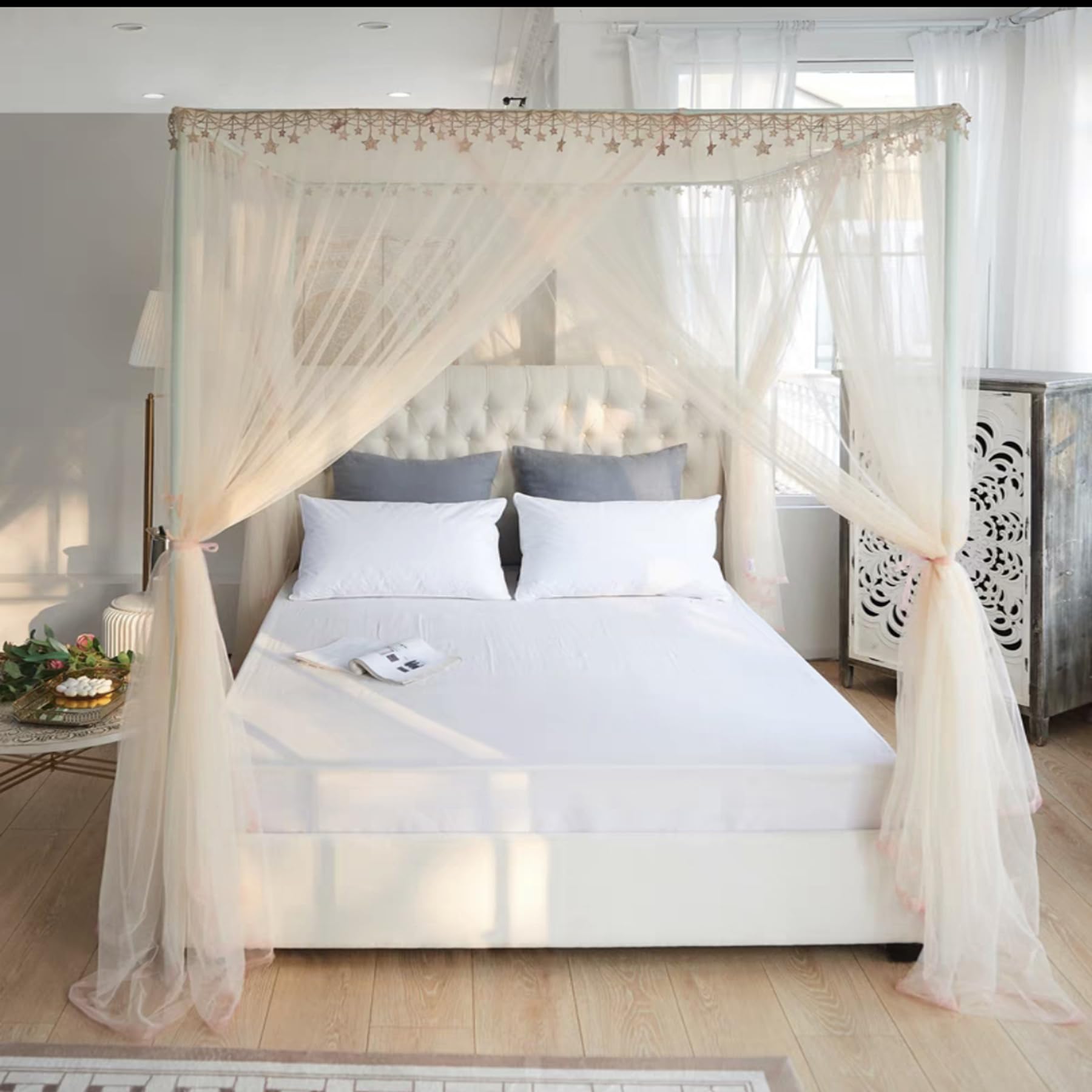 Cama con mosquitero contra insectos con postes de aleación de aluminio firmes que no se caen