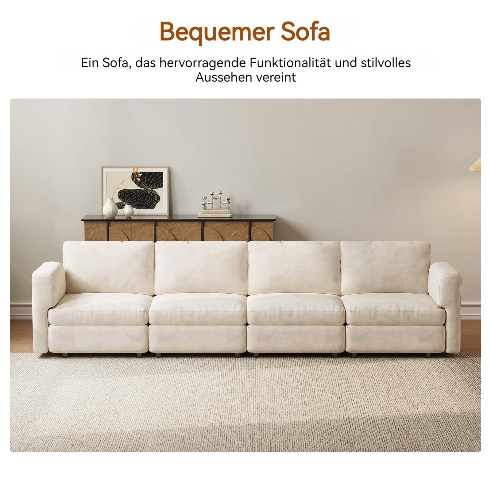 Cream Modular 3-Seater Sofa, 250cm Wide Comfort Couch with Storage-Compatible Design, Cloud-Soft Seating, Sturdy Wooden Frame, 150KG Capacity