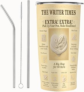 Writer Tumbler 20oz Stainless Steel Insulated Travel Cup with Lid, Vintage Press Design Gift for Writers & Authors, Editor Journalist Reporter Present, Fits Most Car Cup Holders