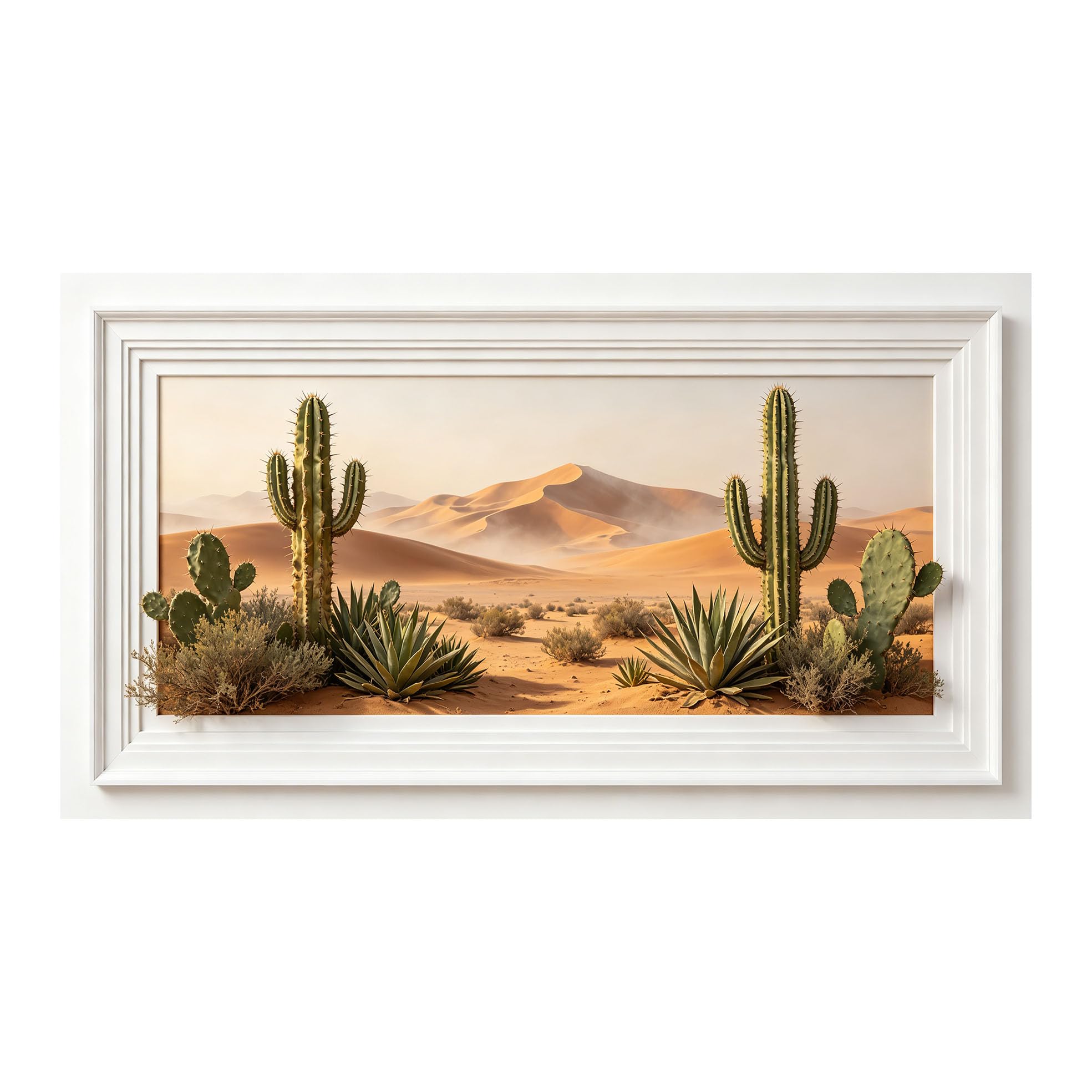 Yzpallescene 3D Framed Wall Art 50cm×100cm Desert Cactus Southwestern Landscape Panoramic Large Size SelfAdhesive Removable Wall Decor Prints Artwork for Living Room Bedroom Office
