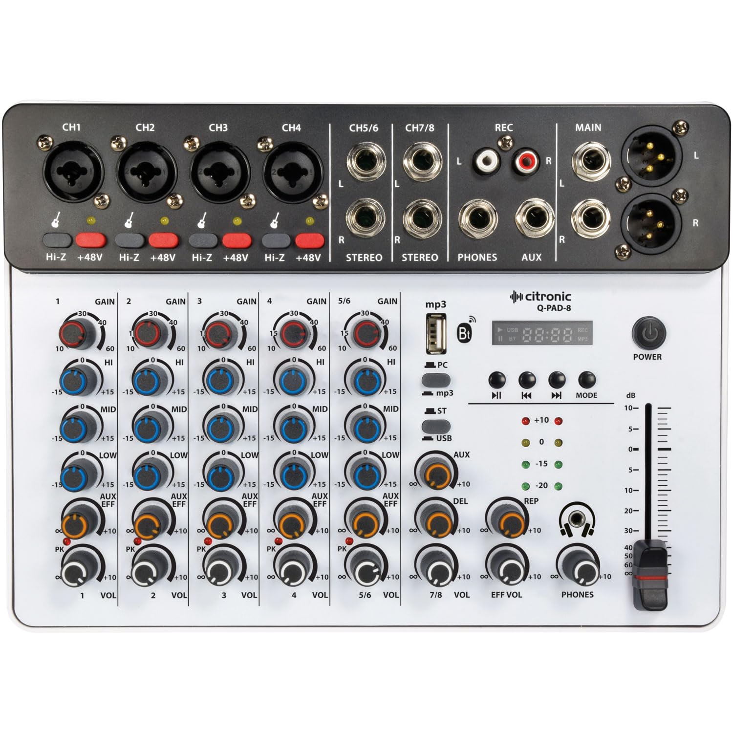 Citronic Q-PAD-8 Compact Studio Mixer with USB/BT & Audio Interface