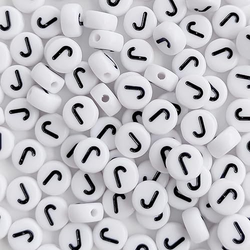 Vista 27 de 100 cuentas de letras, cuentas redondas blancas acrílicas del alfabeto de 0.157 x 0.276 pulgadas, cuentas de la letra H para hacer joyas, pulseras