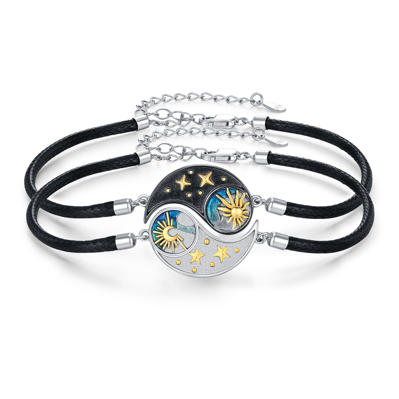 REDSUN Yin-Yang Armband 925 Sterling Silber mit Sonne, Mond & Sanduhr – Verstellbares 2 Paare Tai-Chi Partner Armbänder Yin Yang Schmuck für Damen Partner Paare Männer & Frauen Sie und Ihn
