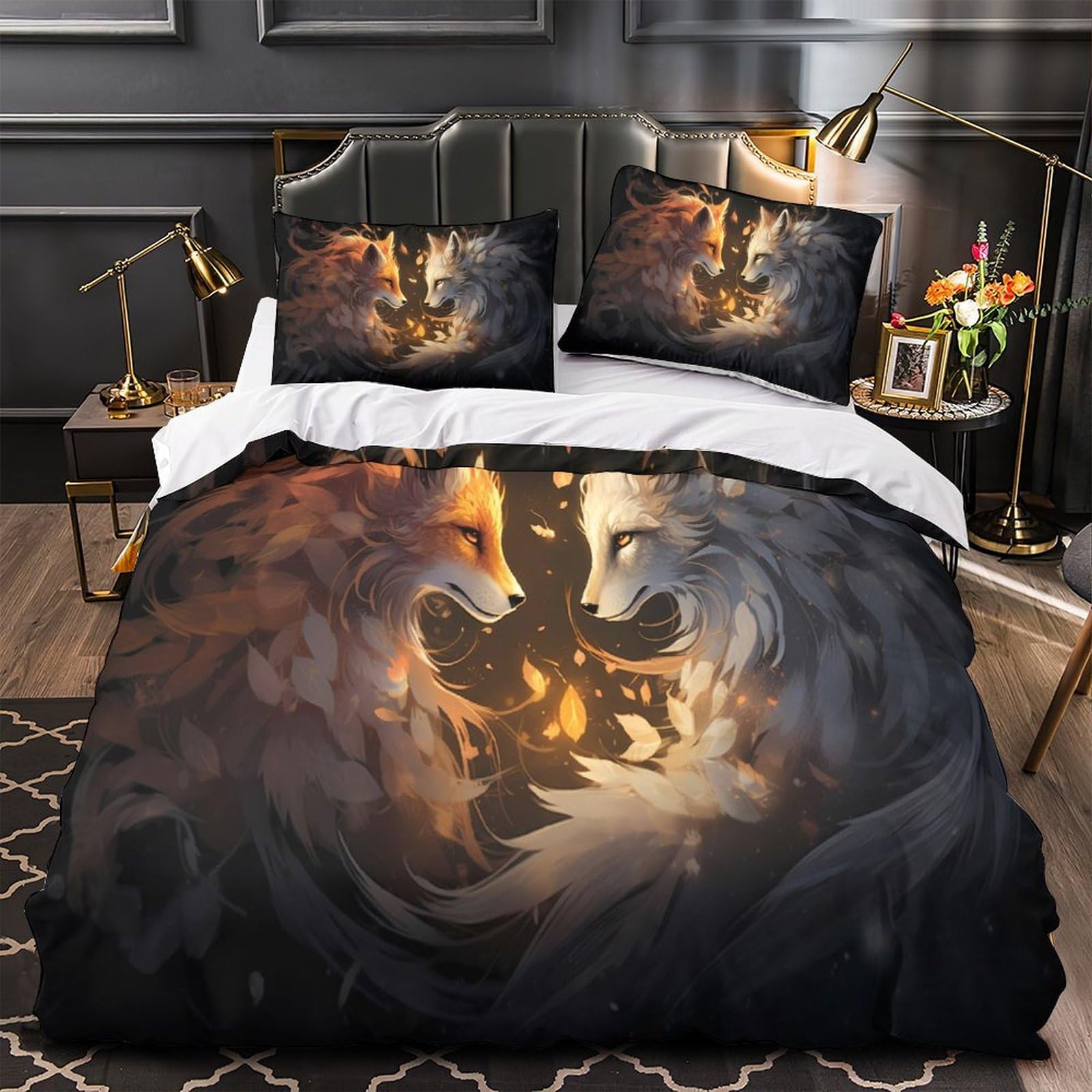 Housse de couette renard 3D 200x200 parure de lit microfibre pour ado