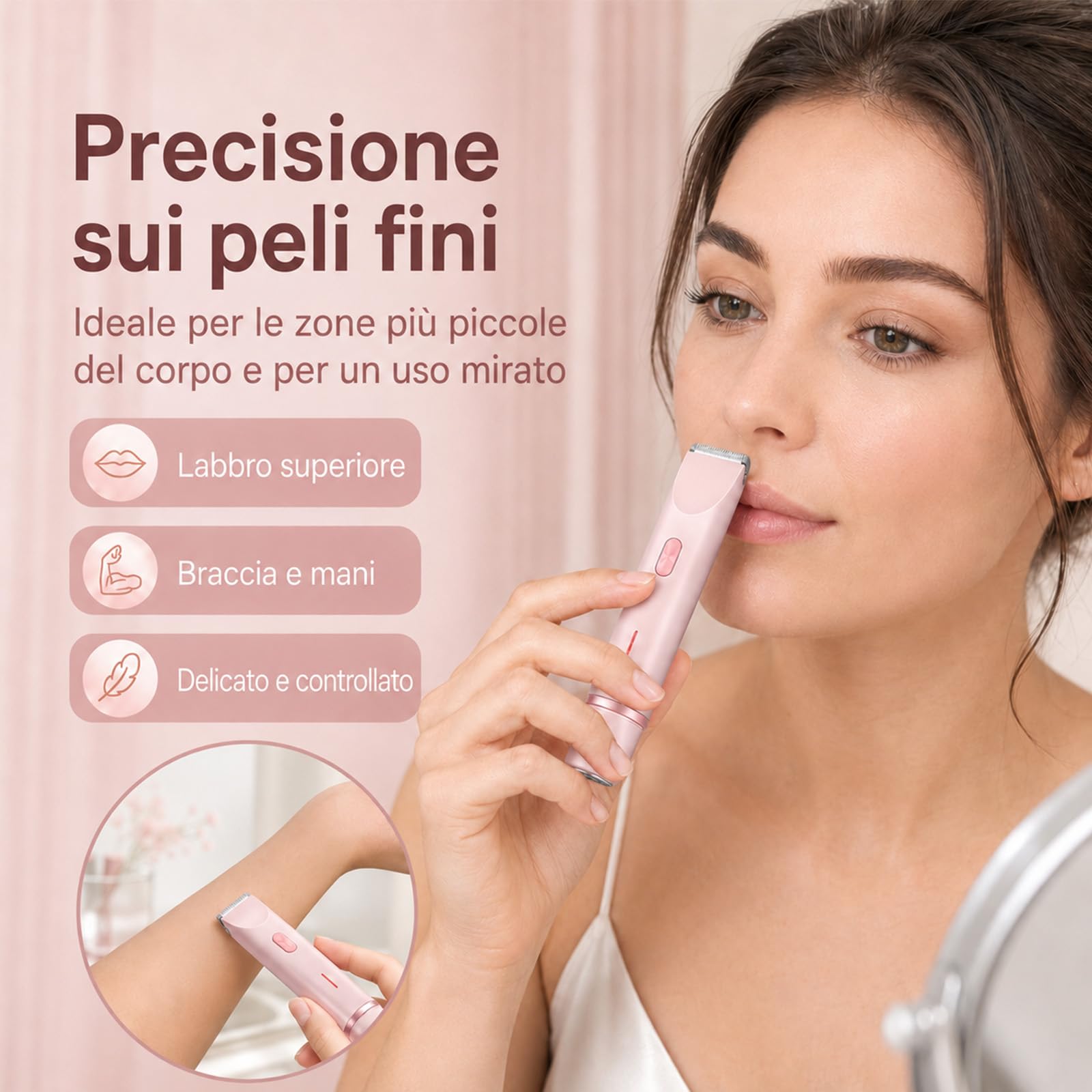 Shavea Perfetta, Shavea Rasoio Donna, 2 In 1 Per Bikini E Corpo, Per Uso A Secco E A Umido, Adatto Per Viso, Ascelle, Gambe E Tutto Il Corpo (Rosa)