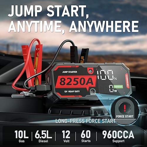 Miniatura 2 de 8250A Arrancador de Salto Arrancador de Puente Portátil Paquete de Batería (Hasta 10L de Gasolina / 6.5L de Diesel), 2 Bancos de Energía USB-C