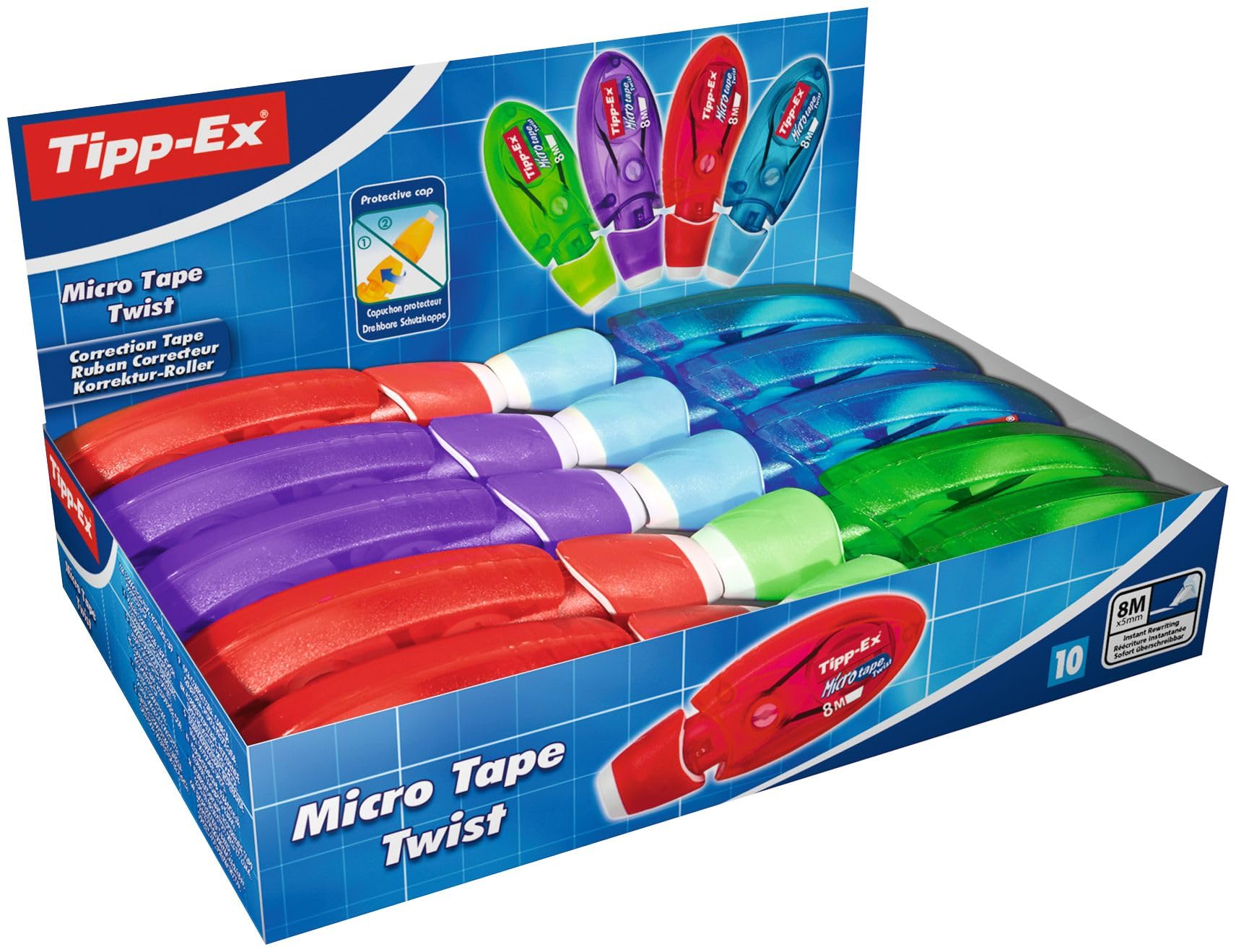 Tipp-Ex Micro Tape Twist Cintas Correctoras 8 m x 5 mm - colores Surtidos, Caja de 10 unidades con descuento
