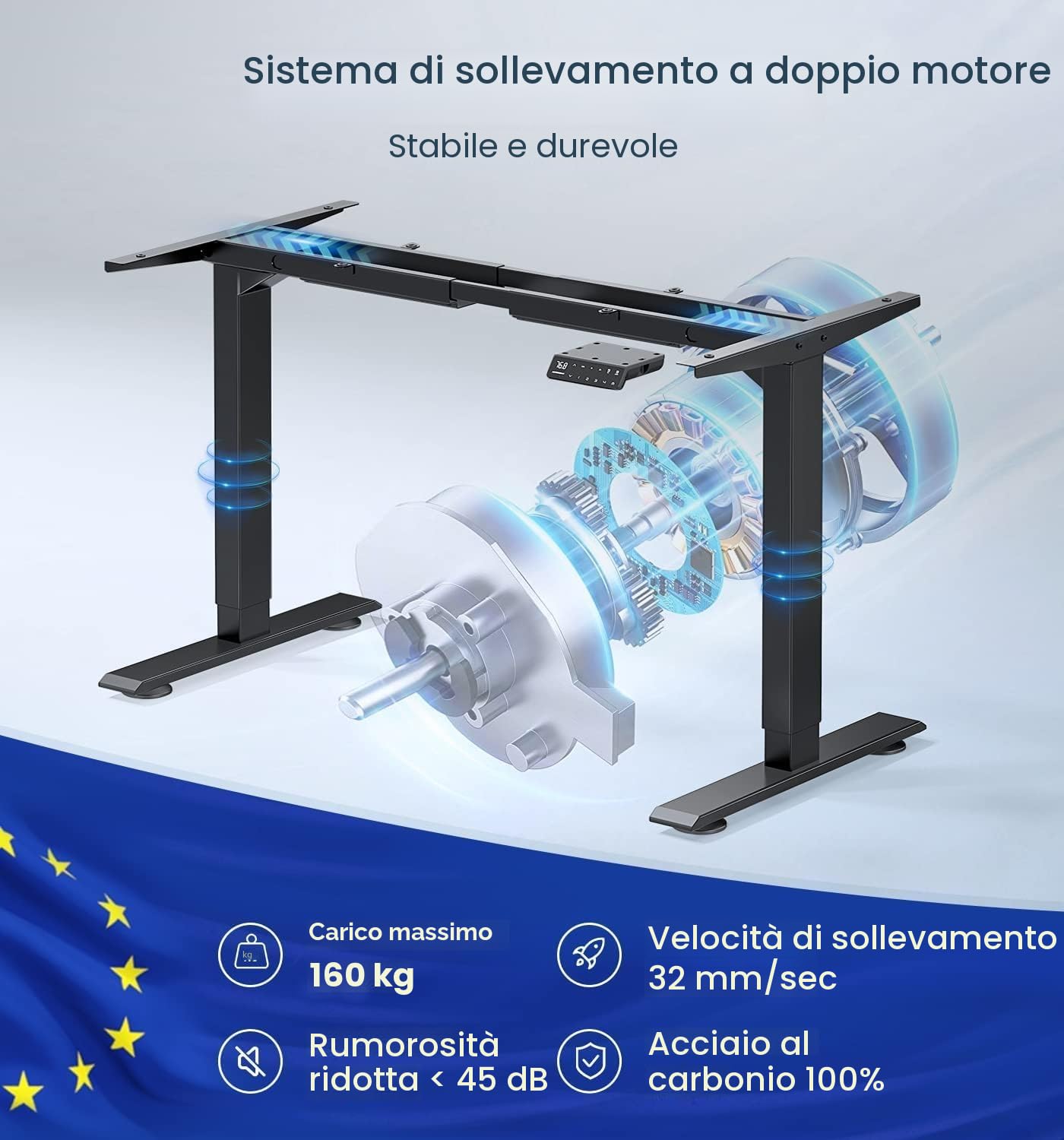 MAIDeSITe Scrivania Regolabile in Altezza, con un' altezza regolabile compresa tra 72 e 120 cm, dotata di 2 motori potenti e 4 tasti di memoria - T2 Pro
